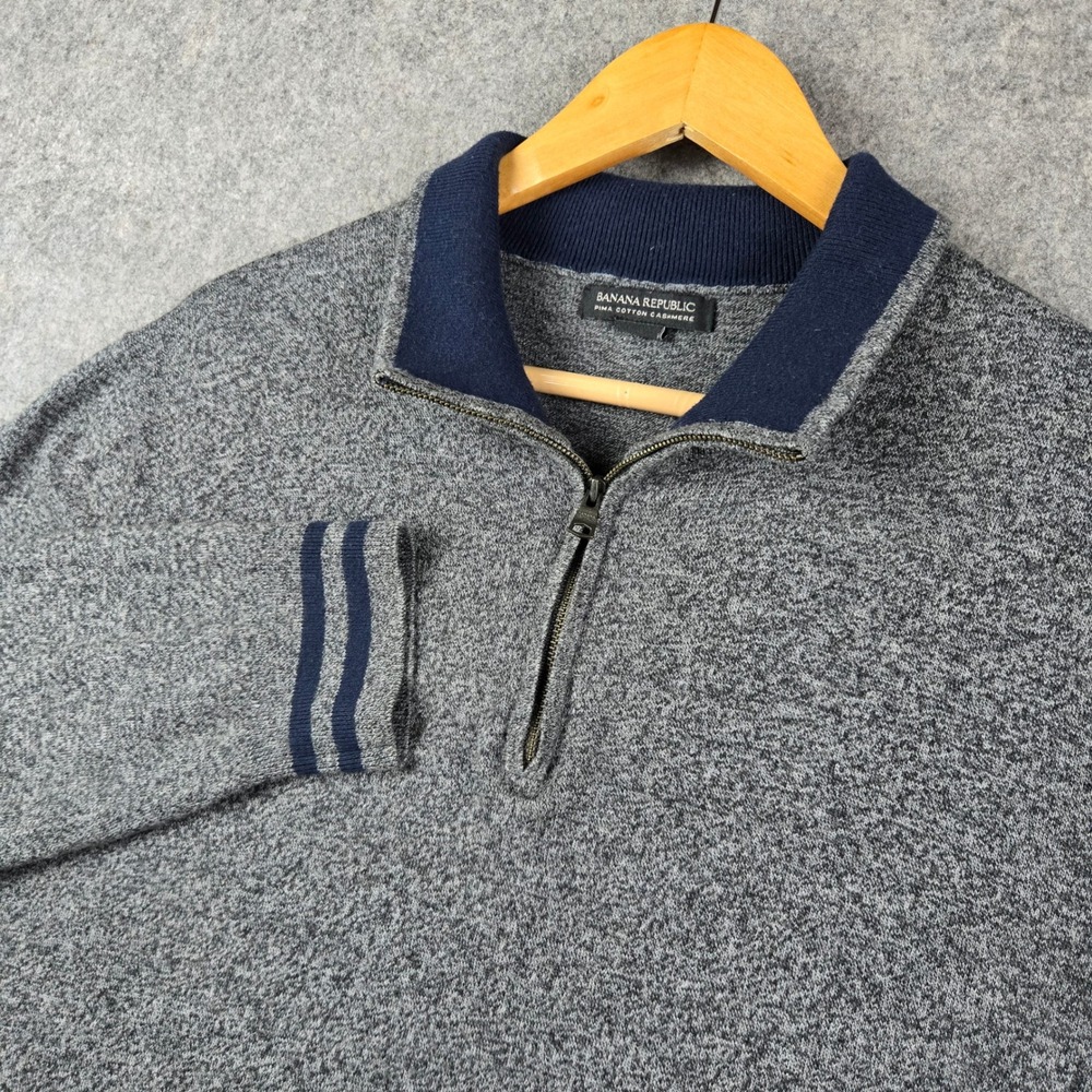 Banana Republic Sweater Mens Large Gray Pima Cotton Cashmere 1/4 Zip Sweater